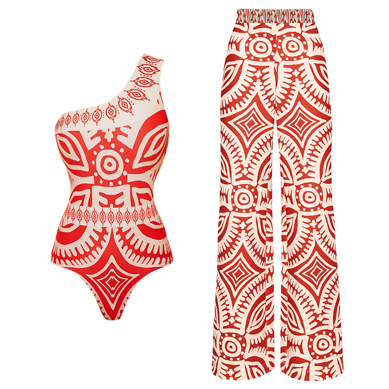 One Shoulder One Piece Swimsuit and Pants 💖
