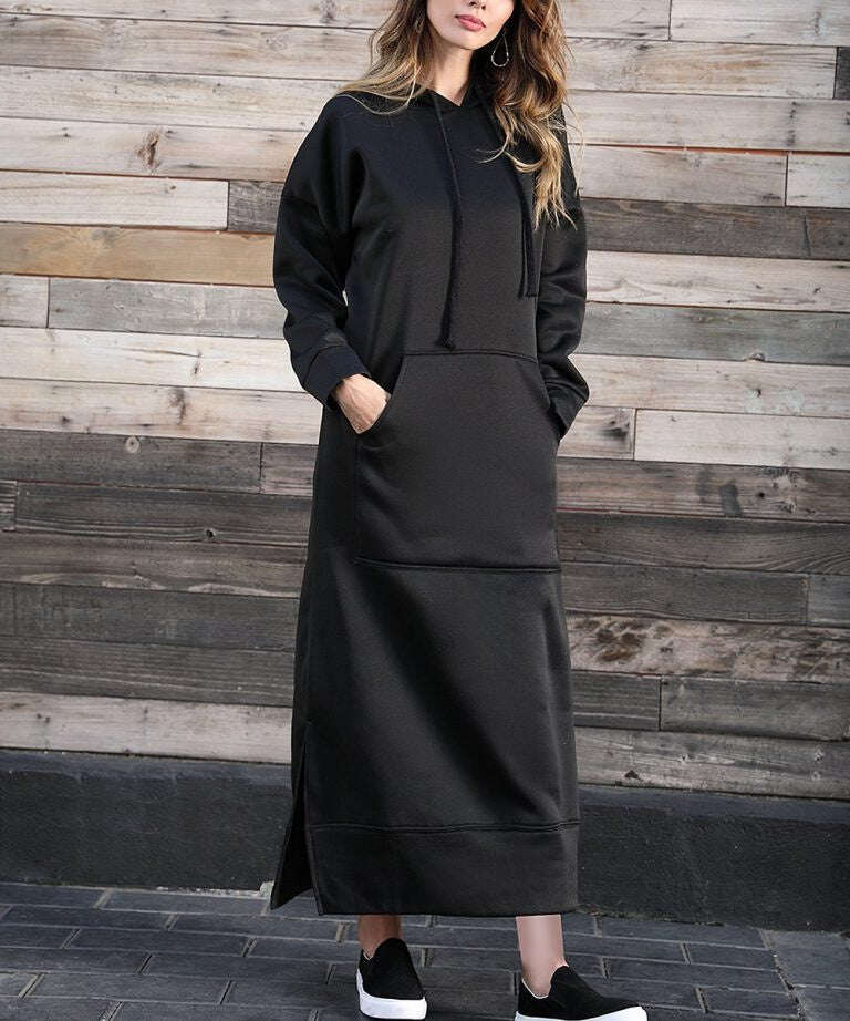 Outono e inverno, suéter grande de lã com capuz e bolsos grandes