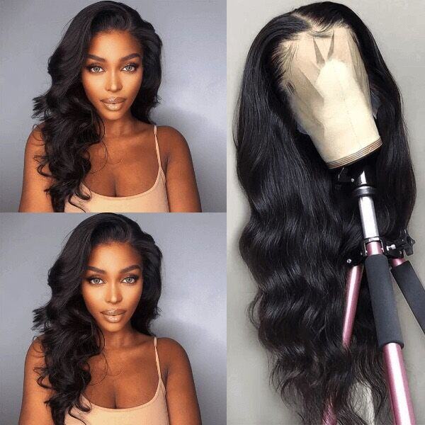 Body Wave 13x4 Lace Wig -180% Densidade Natural Cabelo Humano Preto | Gel Free Wig
