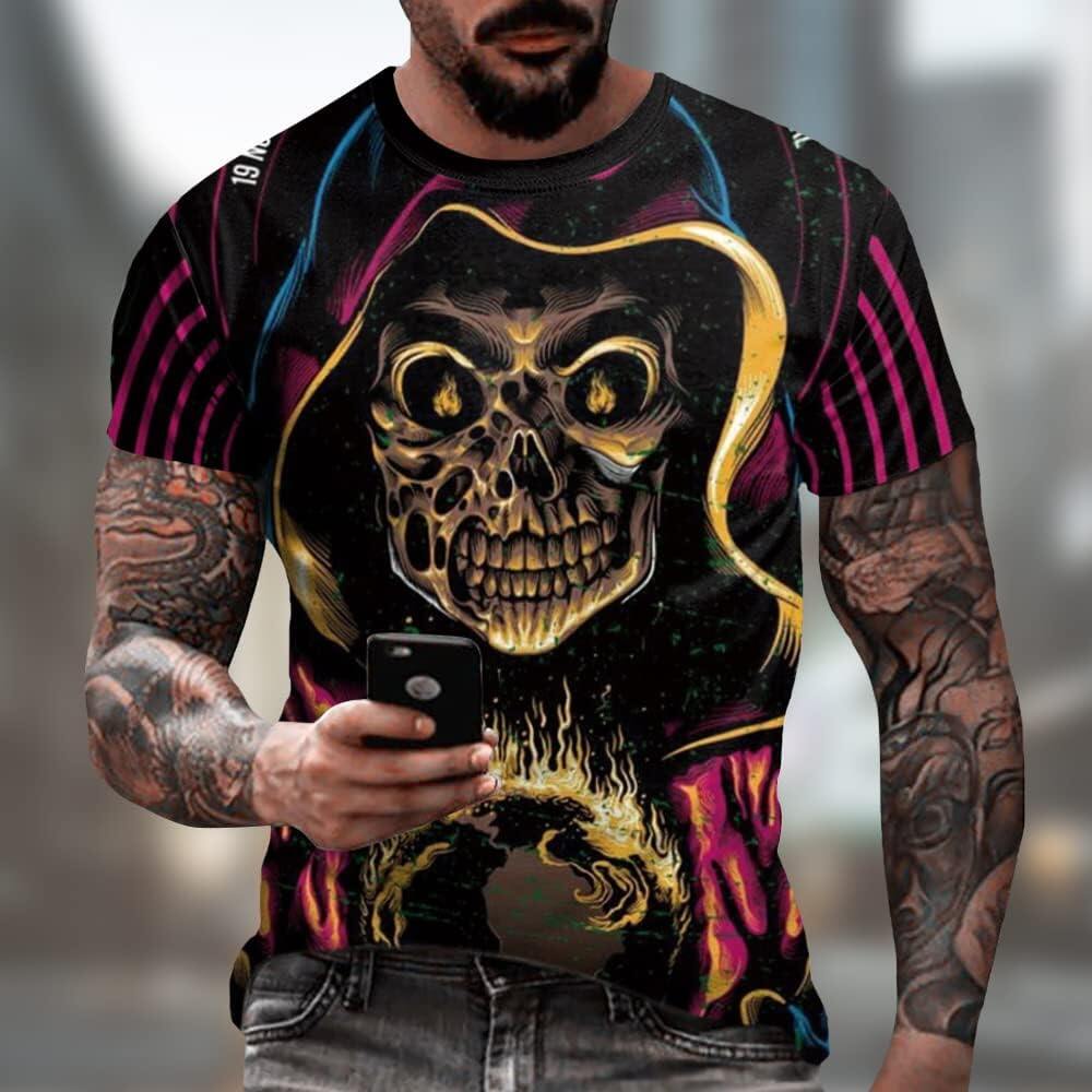 Men's 3D Print Skull T-Shirt 3D Creative Print Short Sleeve T-Shirt Casual Round Neck Novelty Street Fashion Tees Shirt