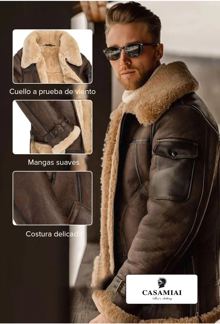 Jaqueta biker de couro com forro de pele