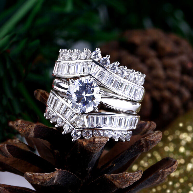 Комплект пръстени от 3 части от стерлингово сребро в стил ар деко