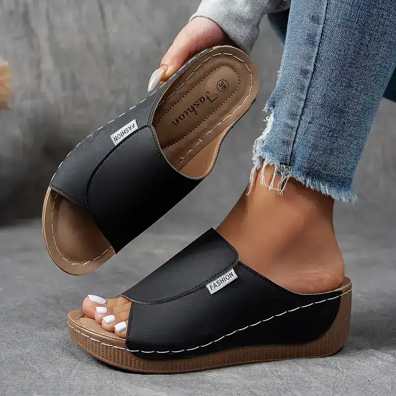 Slides confortáveis ​​com suporte de arco sandálias femininas de cor sólida