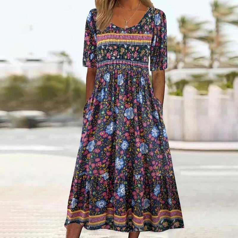 🌸 Vestido elegante Dami com estampa checa.