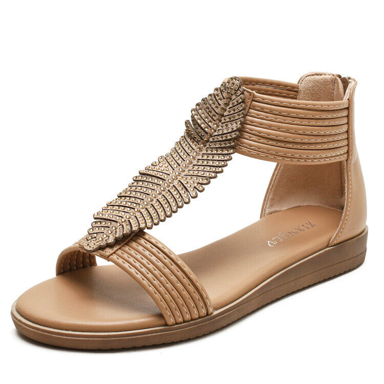 Sandálias romanas femininas 2024 sapatos planos confortáveis ​​de verão com sola macia e salto médio