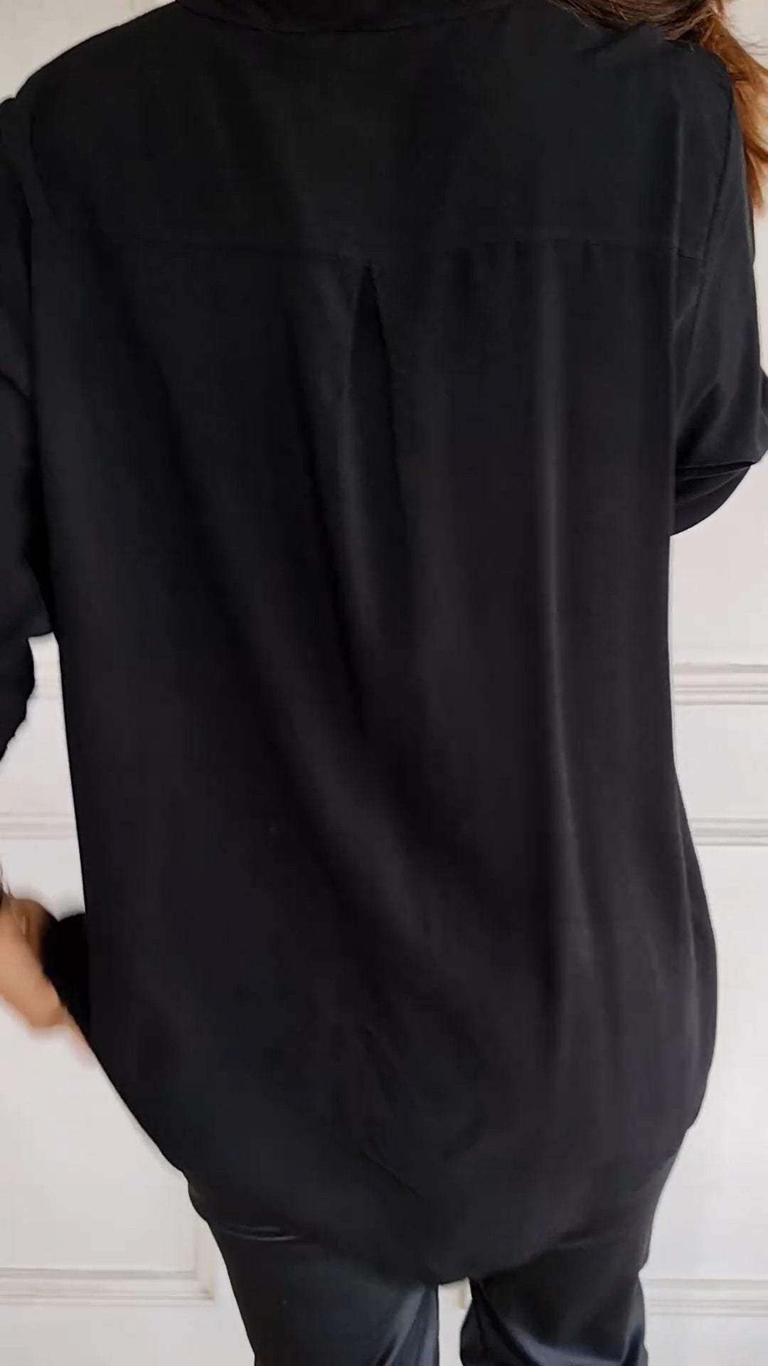 Top casual de algodão com lantejoulas e decote em V com mangas médias