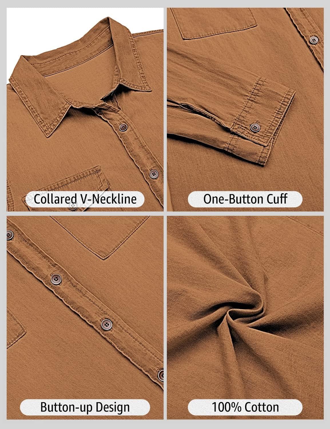 luvamia farmer ing Női Chambray Jean Western Shirts Hosszú ujjú gombos felsők
