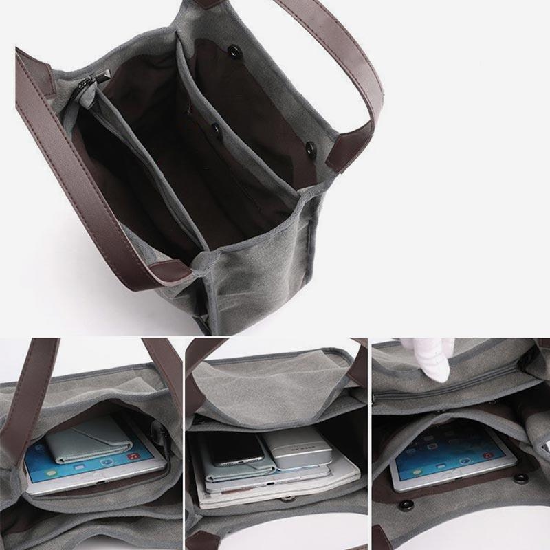 Bolsa feminina média com três compartimentos Bolsa de ombro espaçosa em lona