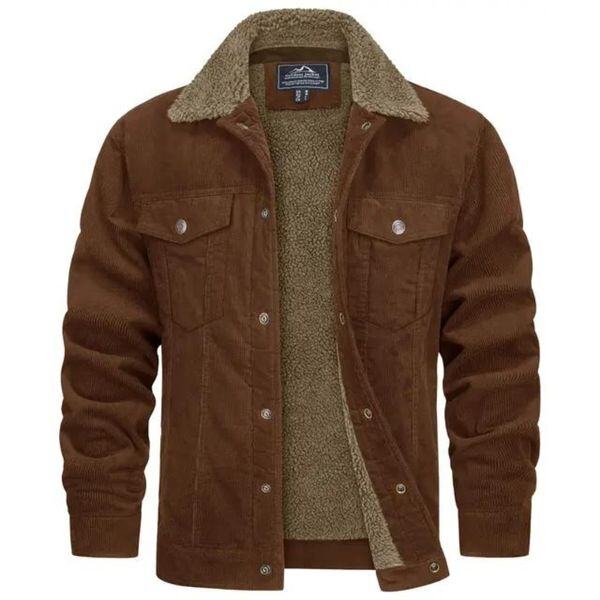 Jaqueta masculina de veludo cotelê jeans com forro de lã