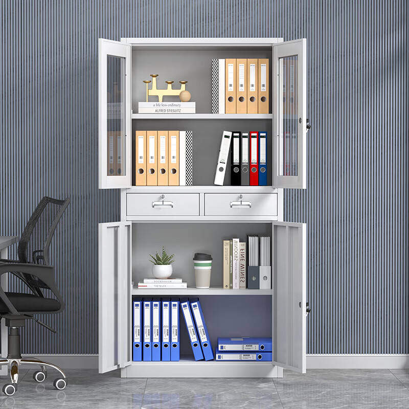 Factory Direct 1850*900*400mm Adjustable Layer Plate Double Drawer Four Door Filing Cabinet with Key Lock