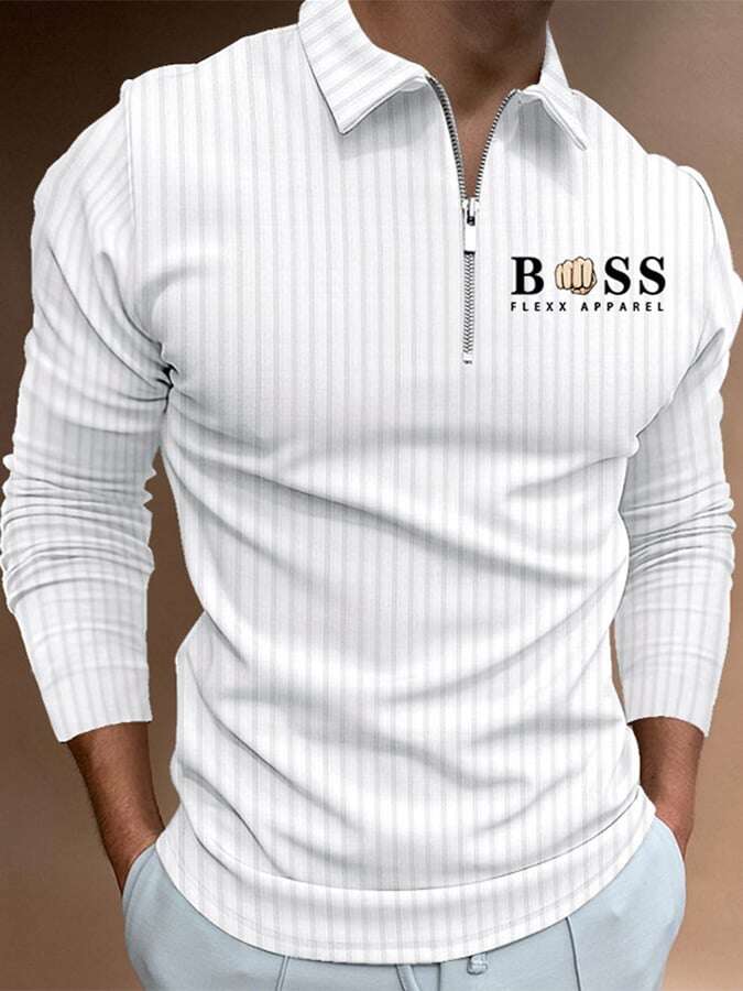 Pulôver com estampado de riscas e letras polo casual