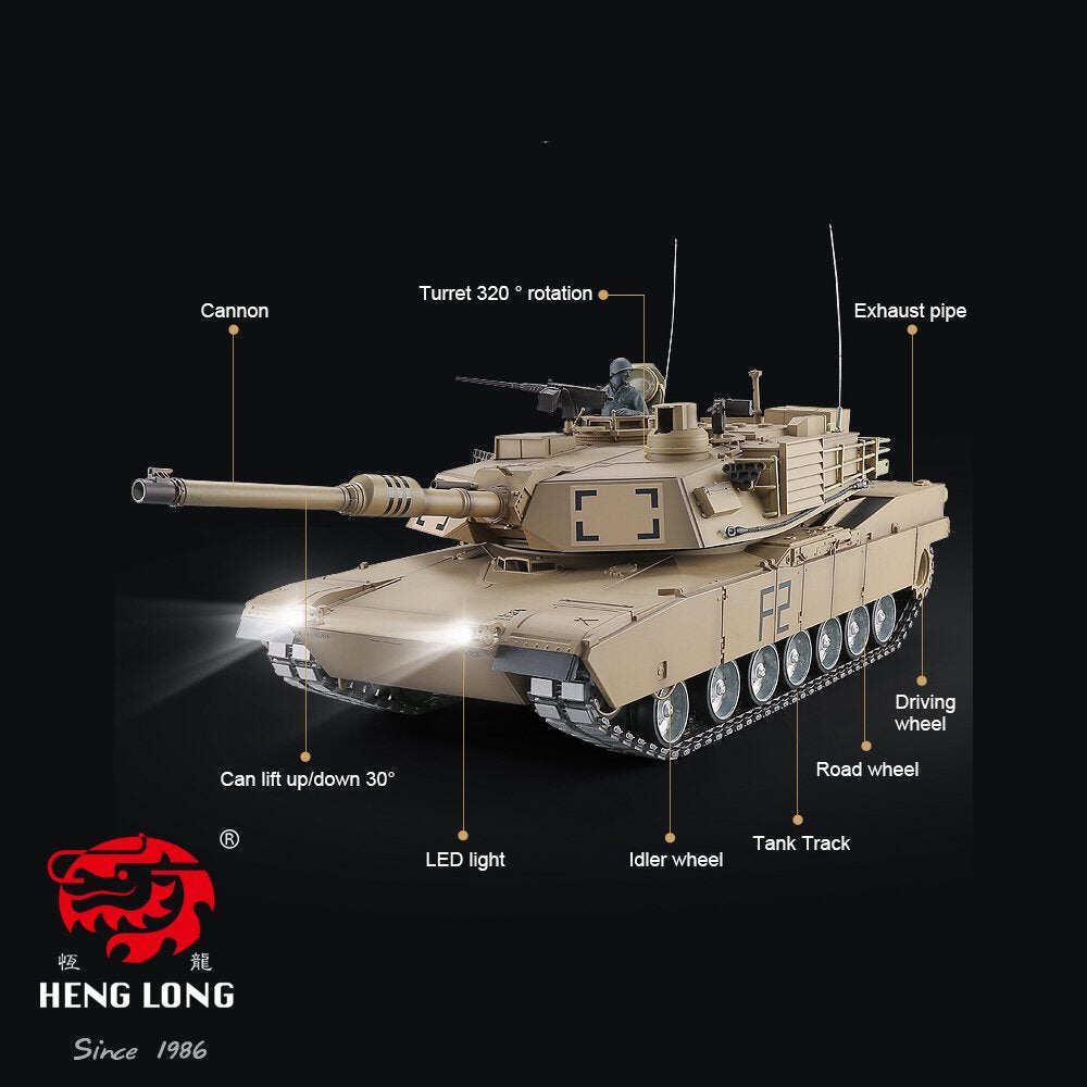 Heng Long M1A2 Abrams Tanque RC 1:16 Tanque de Batalha Principal do Exército dos EUA