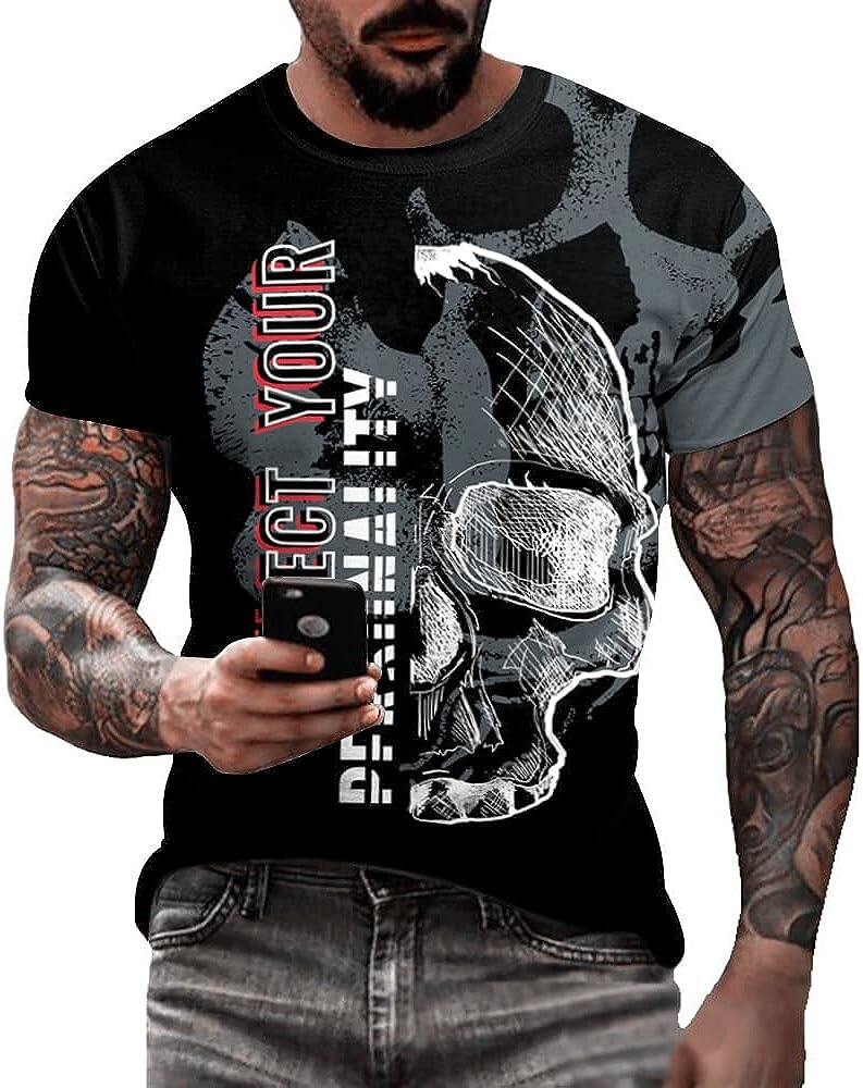 Men's 3D Print Skull T-Shirt 3D Creative Print Short Sleeve T-Shirt Casual Round Neck Novelty Street Fashion Tees Shirt