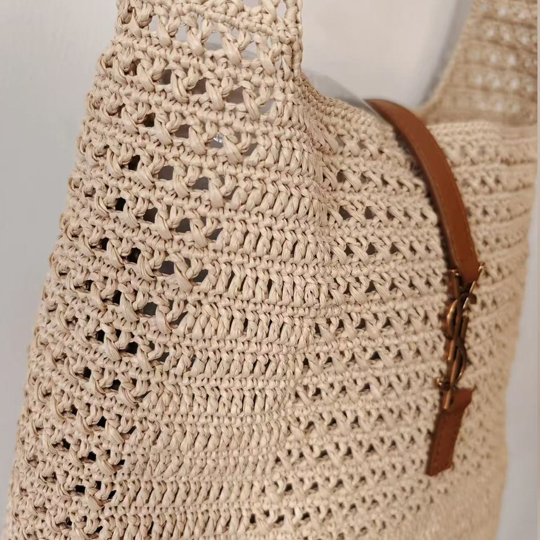 SAINT LAURENT YSL 22 New Crochet Large Capacity Raffia Tote Bag