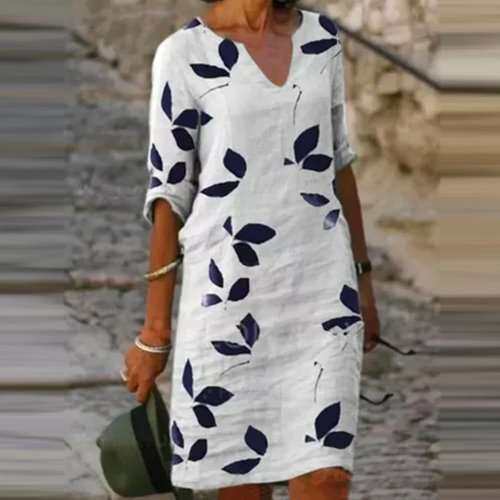 Pescoço em V, elegante vestido folgado casual vintage