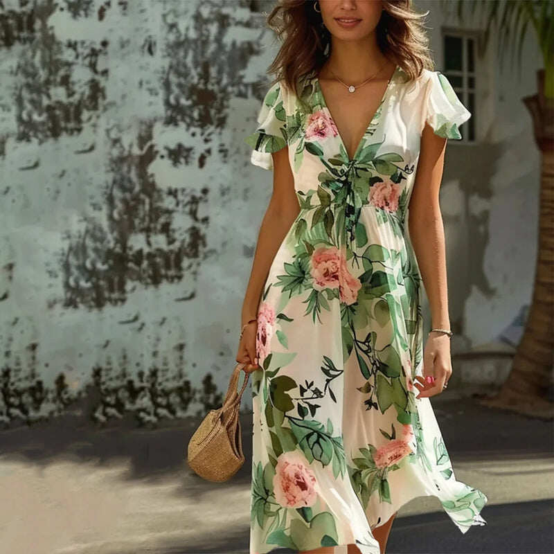 Vestido elegante com estampa floral