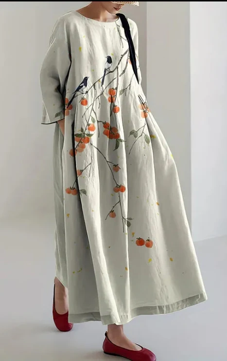 Elegant long skirt made of linen blend with embroidered floral lace