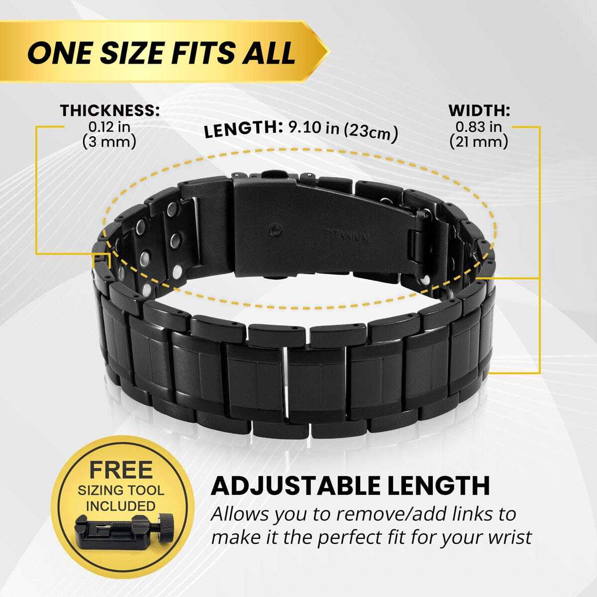 Pulseira magnética de titânio 3x Strength para homens (preto)