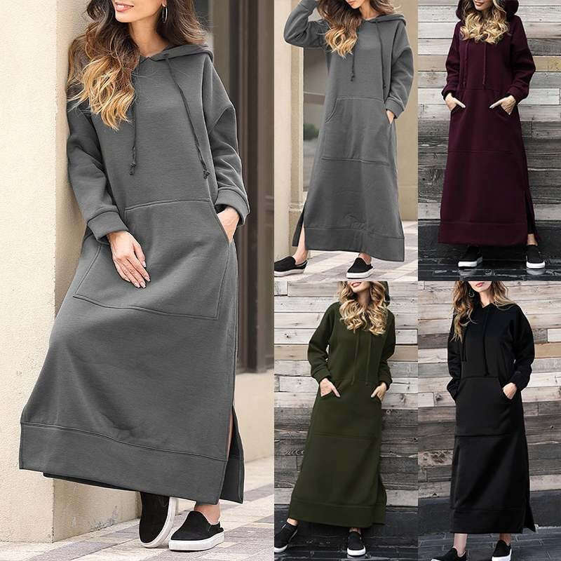 Outono e inverno, suéter grande de lã com capuz e bolsos grandes