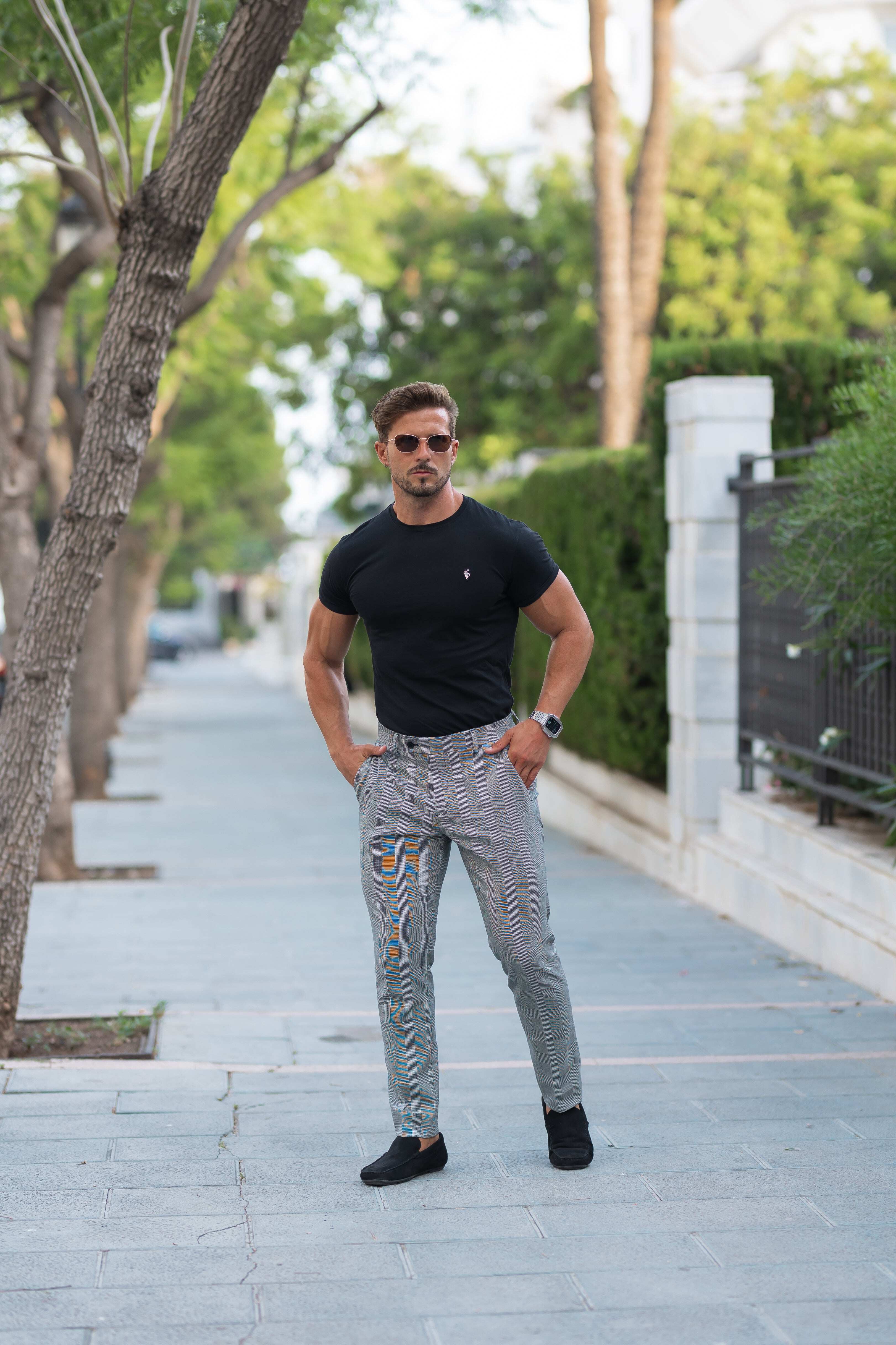 Father Sons Slim Formal Black / Ecru Prince of Wales Check Stretch Trousers - FSTR012