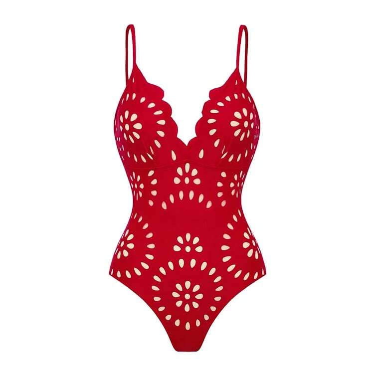💖 2025 New 👙 Laser Cutting Flower Hollow Flared Skirt Swimsuit Set
