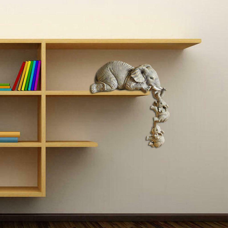 Decorações de jardinagem de resina de três elefantes estatuetas de elefante fofo