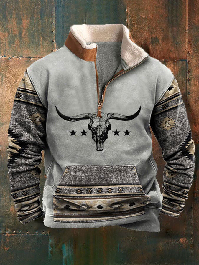 Sweatshirt para homem com gola alta e estampa ocidental