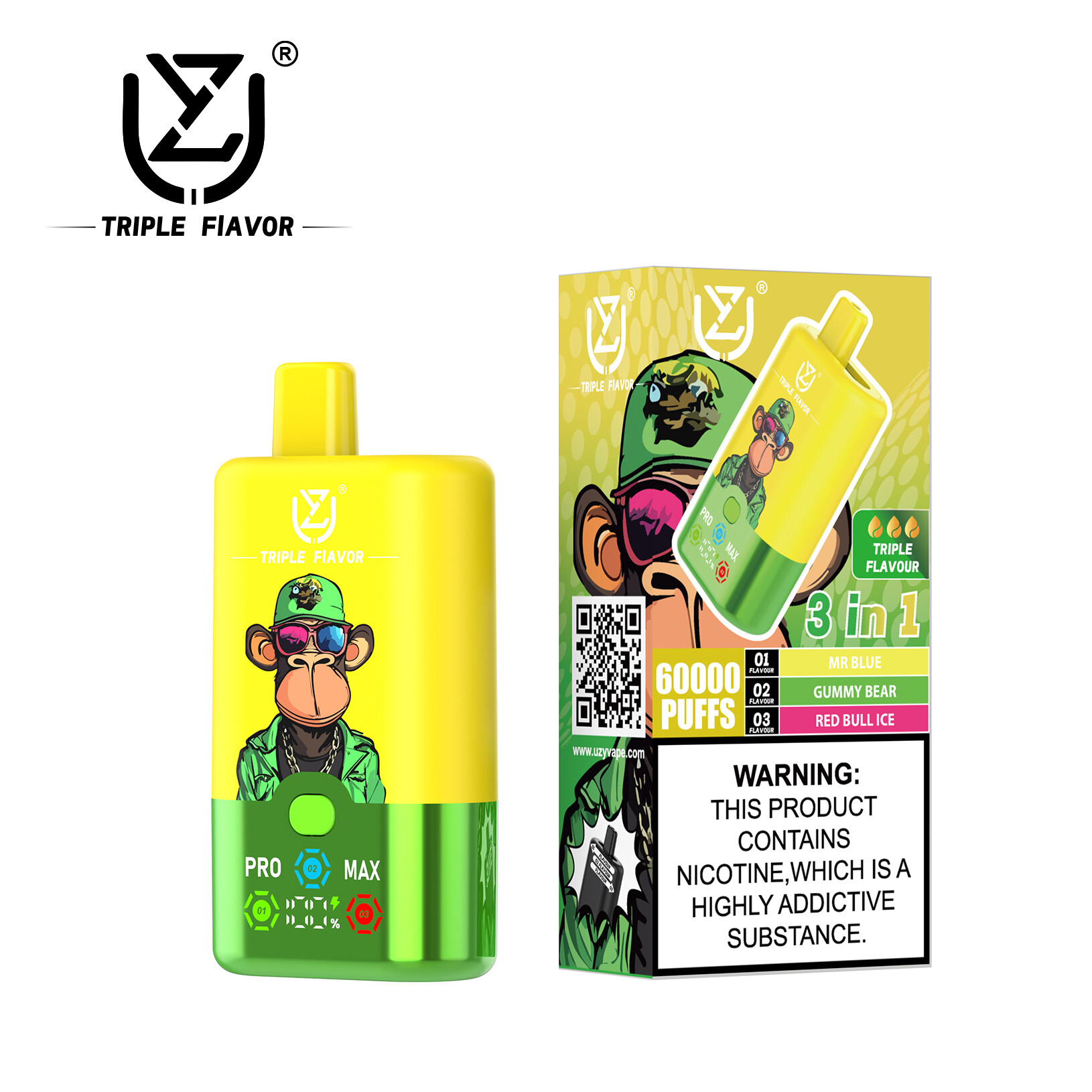 UZY TRIPLE FLAVOR 60000 60K Puffs Triple Flavor 0-5% Nicotine 54ml