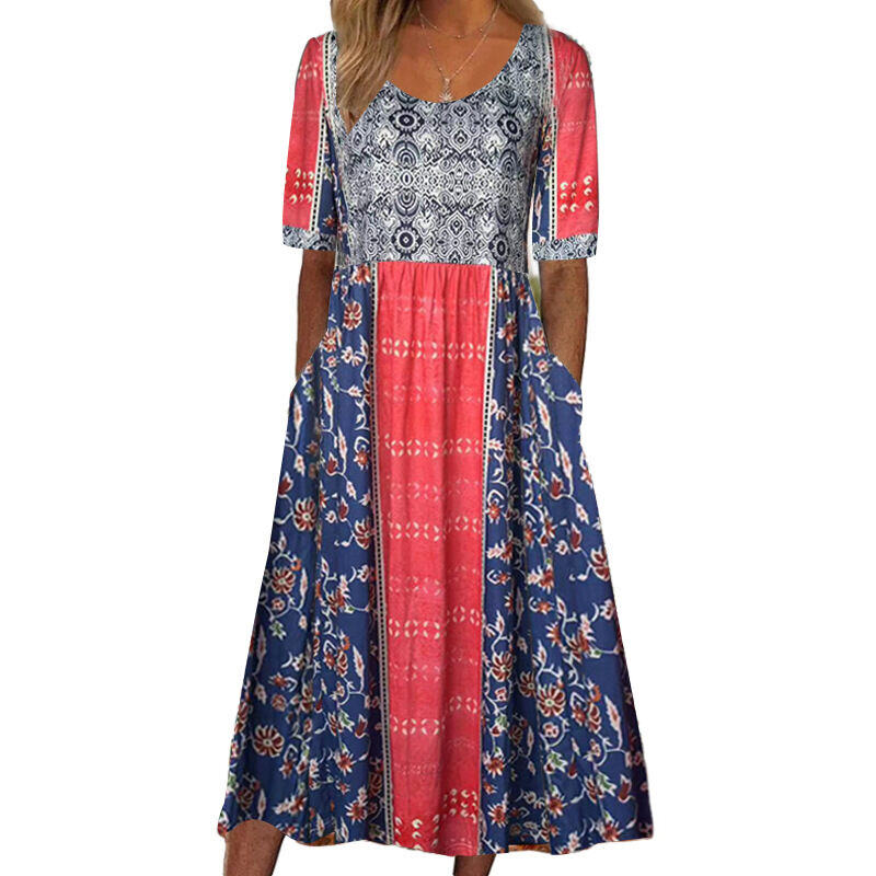 [S-5XL]vestido estampado boêmio
