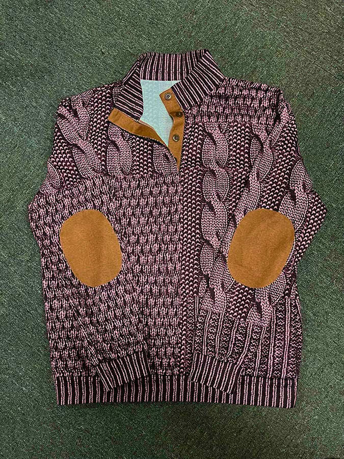 Moletom casual masculino com estampa retrô com gola e botão