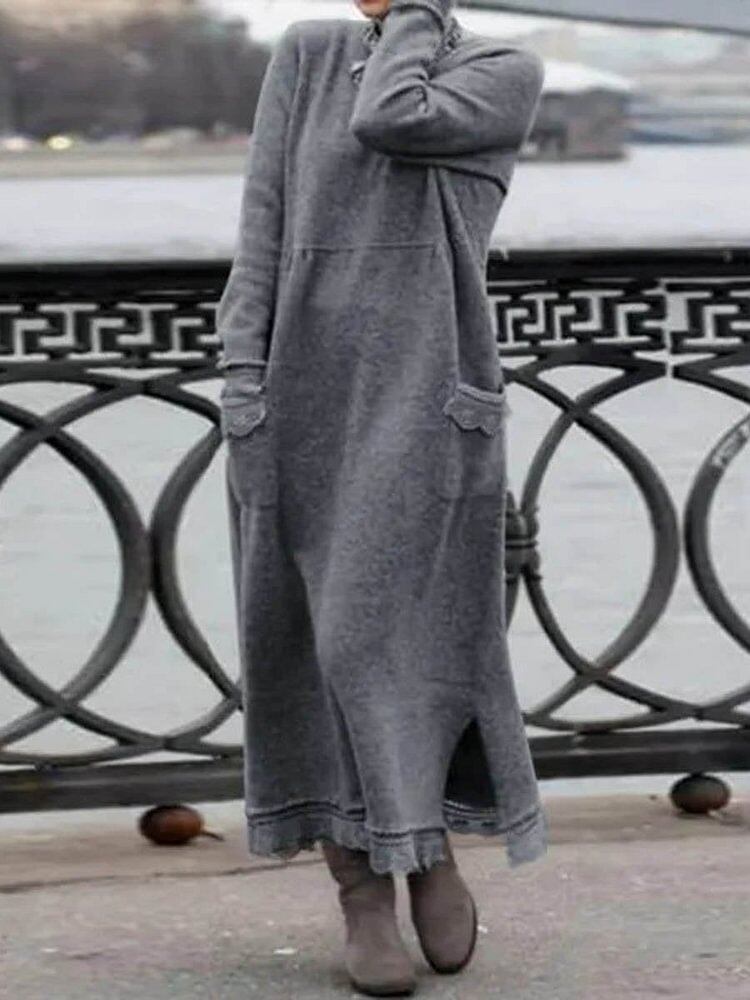 Vestido elegante e comprido de inverno para mulher