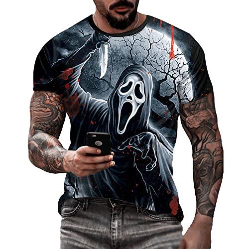 Camiseta masculina de caveira com estampa 3D criativa 3D camiseta de manga curta casual gola redonda novidade moda urbana camiseta