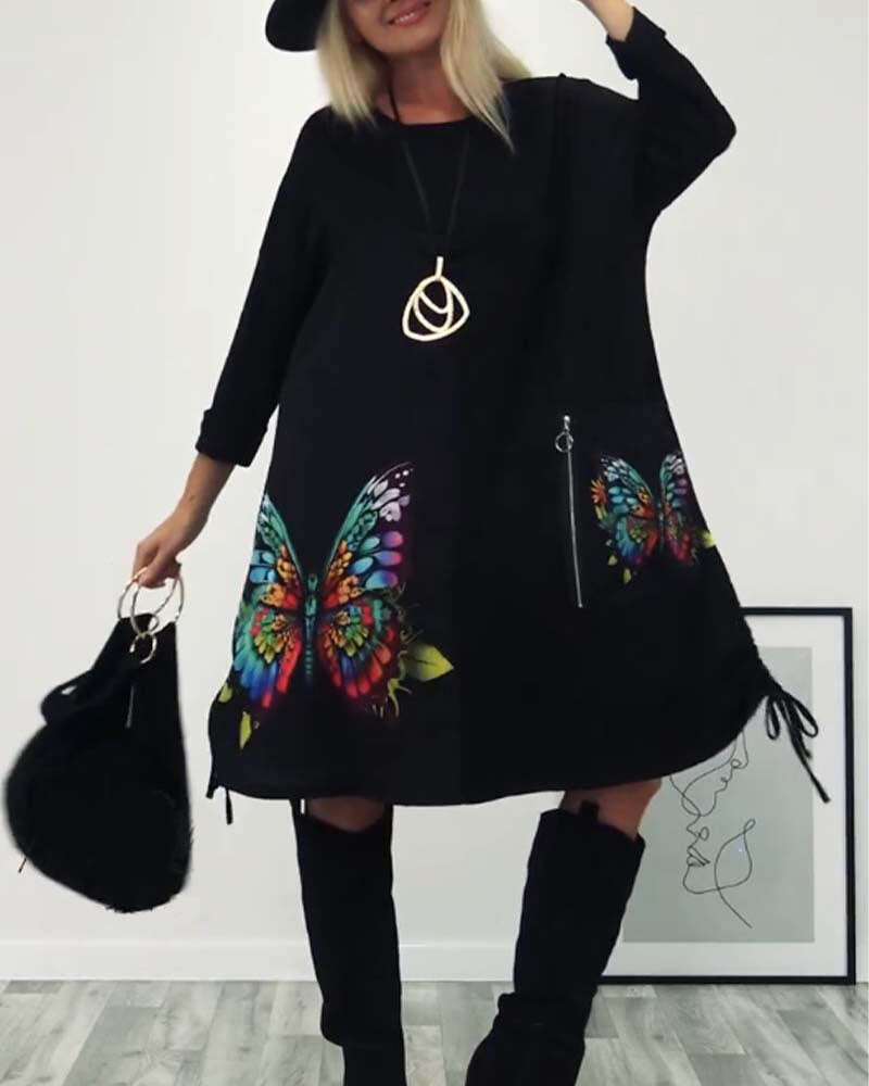 Novo vestido feminino com estampa de borboleta de alta qualidade