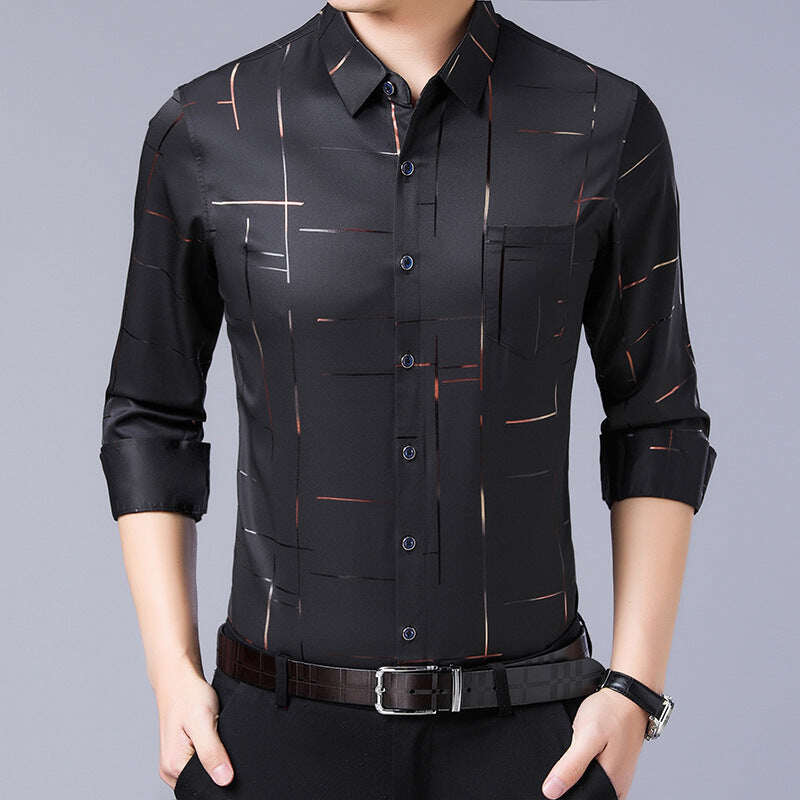 Camisa de manga comprida masculina de alta qualidade que não precisa passar