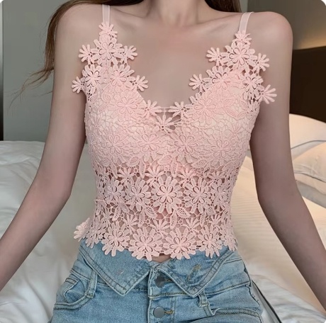 Италианска дантела с V-образно деколте, секси изрязан потник без гръб