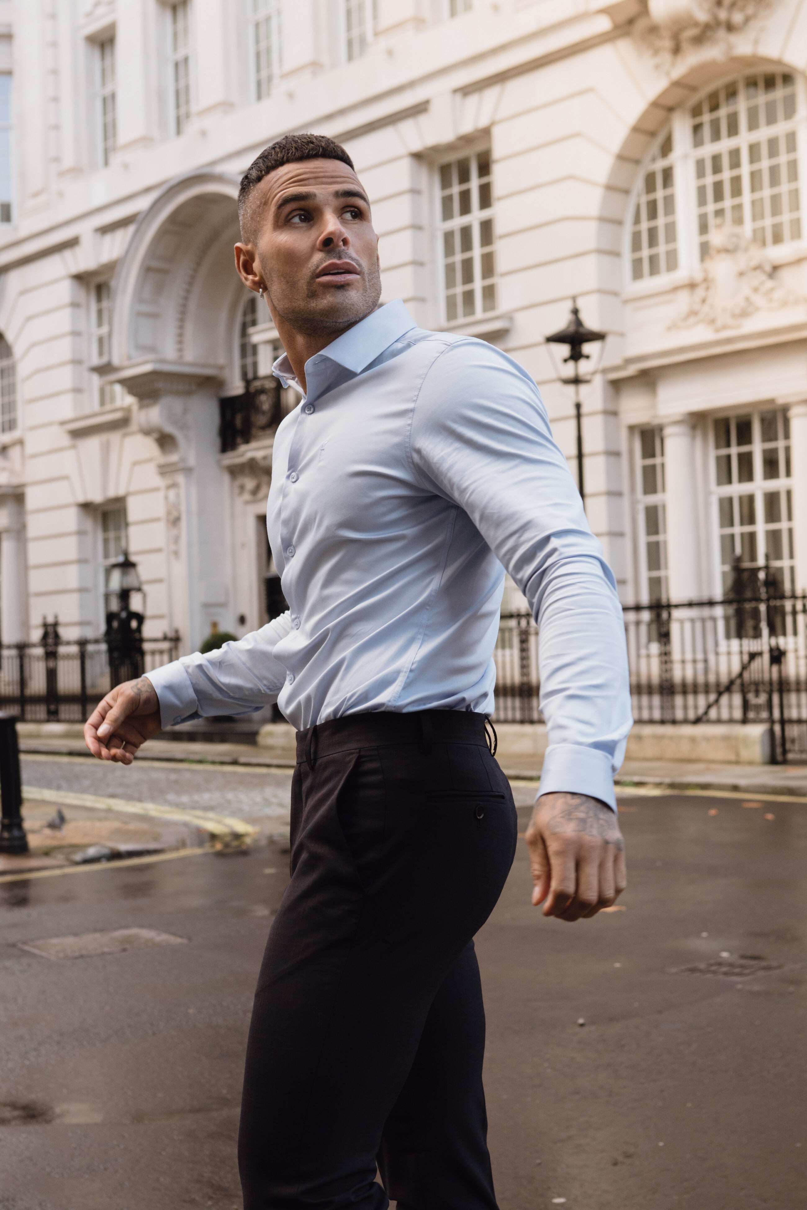 Slim Formal Navy / Tan Stretch Trousers - FST004