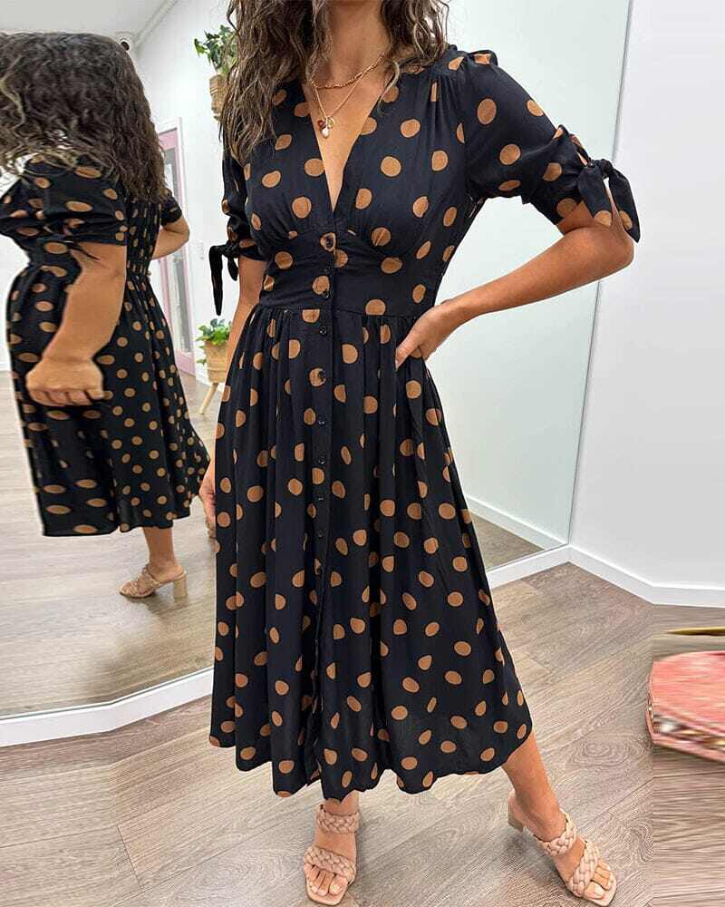 💃Vestido de bolinhas com decote em V profundo