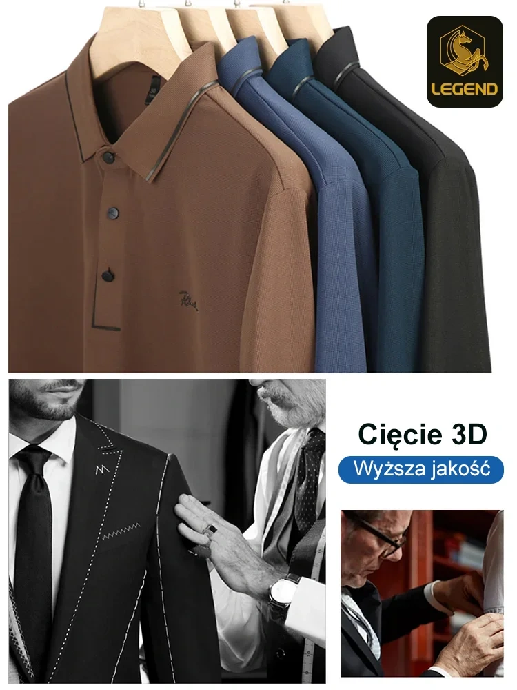 Nova camisa pólo empresarial e casual com mangas compridas e lapelas