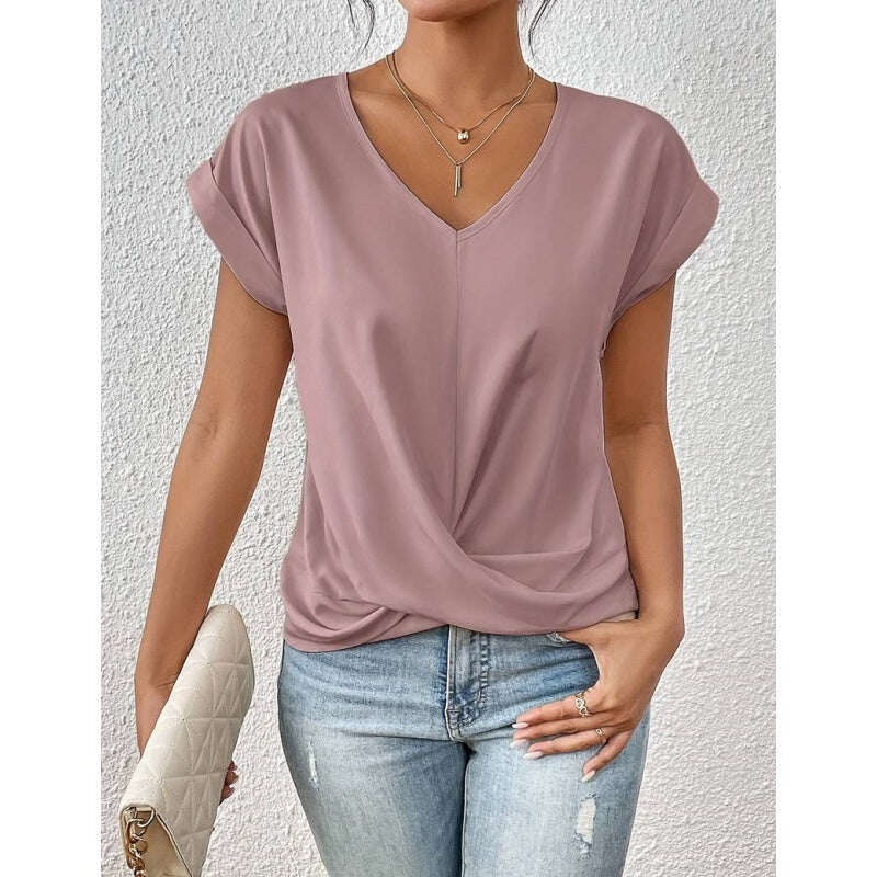 T-shirt z krótkim rękawem z skręconym pierścieniem V skręconym