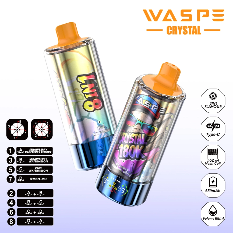 180000 puffs vape, 8 in 1 disposable vape, bulk disposable vape, rechargeable disposable vape, WASPE disposable vape