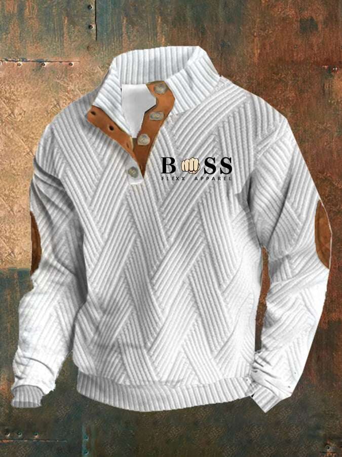 Sweatshirt casual para homem com design de letras retro em tecido xadrez jacquard