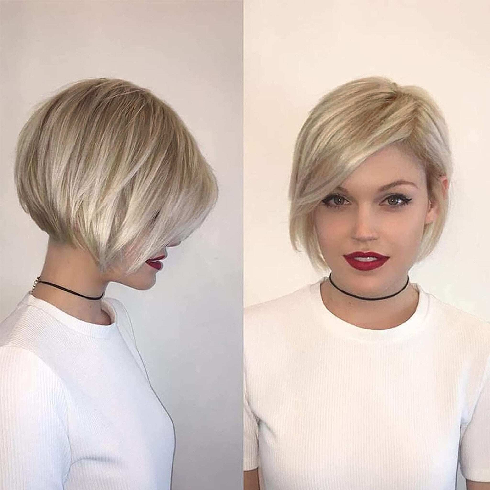 Perucas loiras curtas Pixie Bob para mulheres brancas com parte lateral em camadas fofas