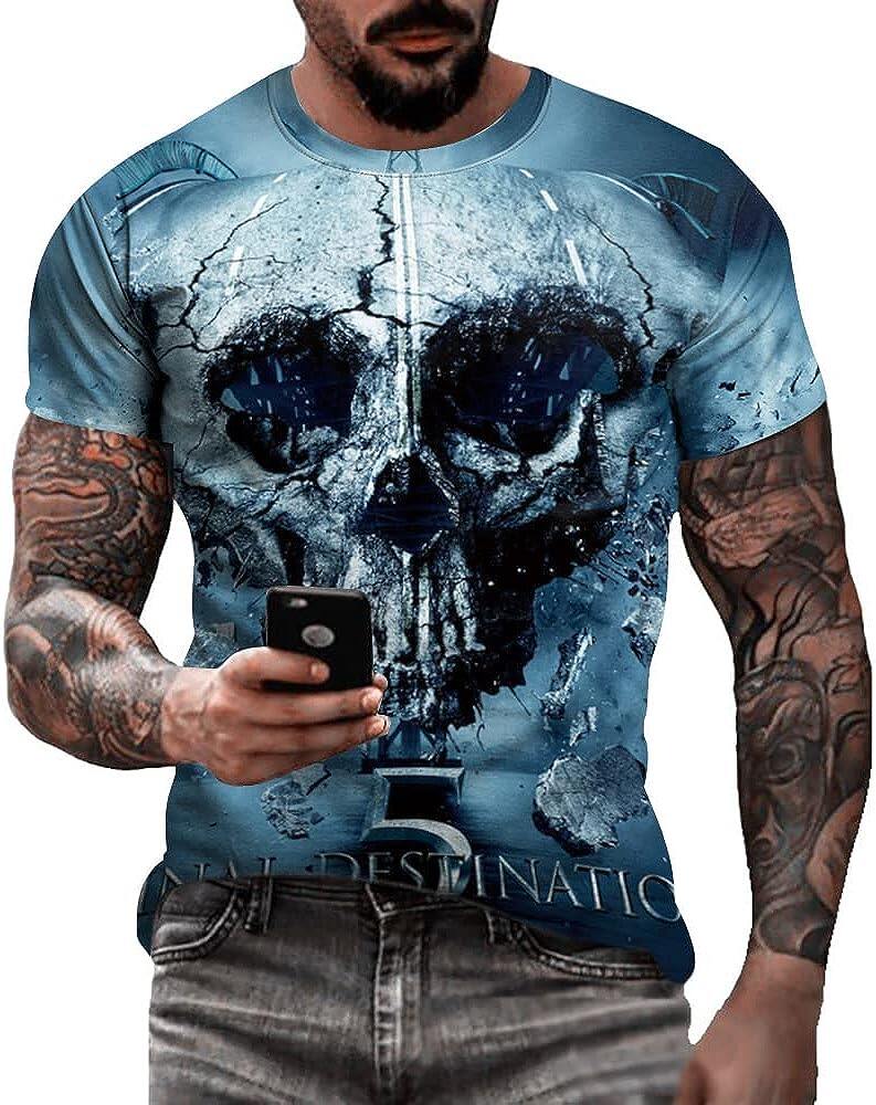 Men's 3D Print Skull T-Shirt 3D Creative Print Short Sleeve T-Shirt Casual Round Neck Novelty Street Fashion Tees Shirt