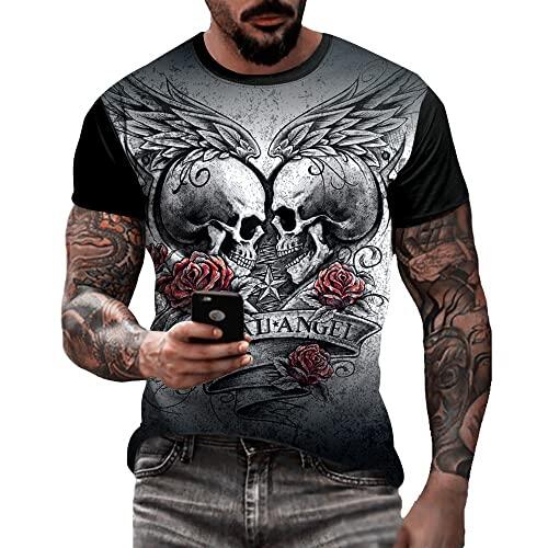 Camiseta masculina de caveira com estampa 3D criativa 3D camiseta de manga curta casual gola redonda novidade moda urbana camiseta