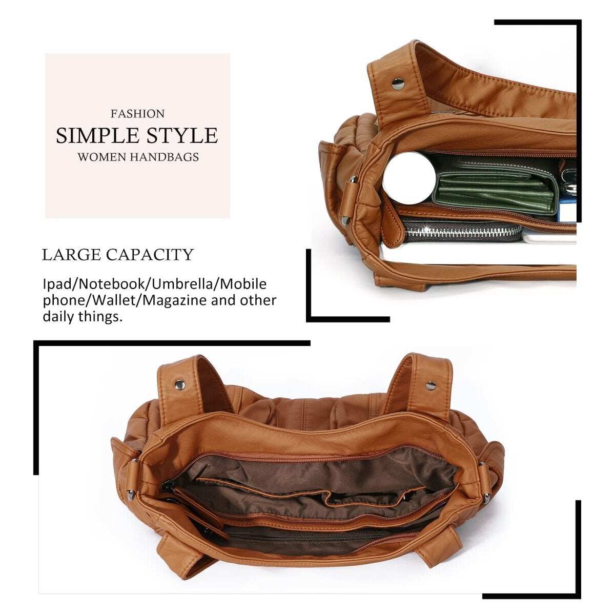 Bolsa de couro premium com muitos bolsos