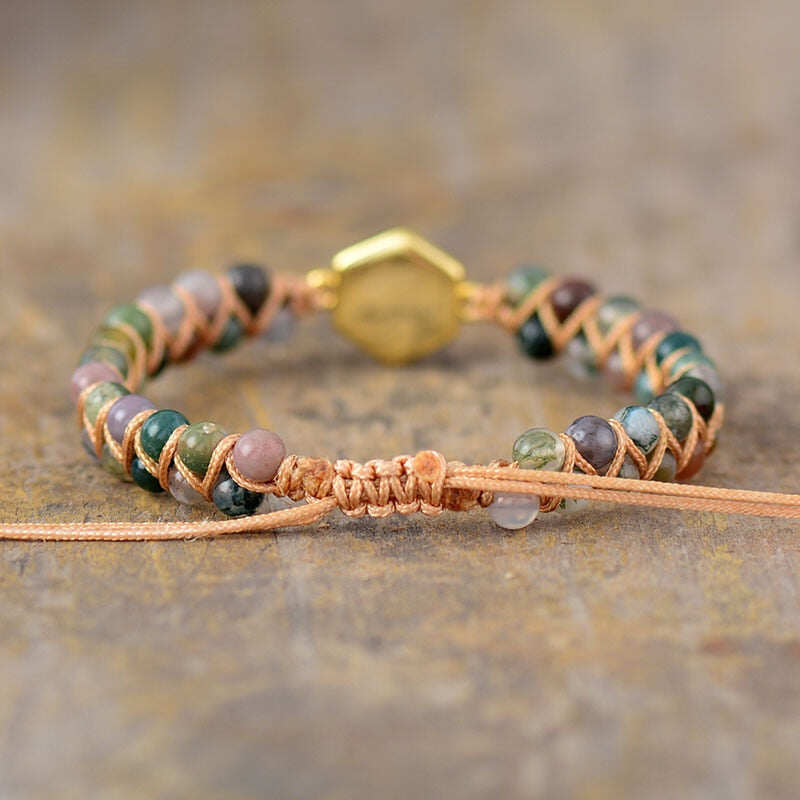 Bracelete feita de hexágono pirita e ágata indiana