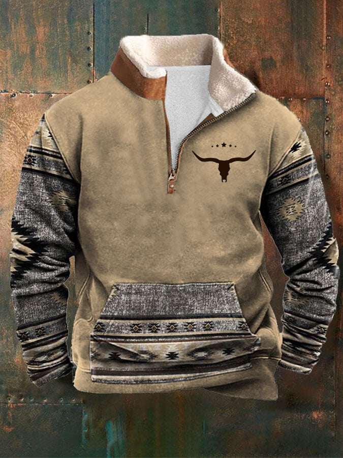 Moletom casual masculino com estampa estilo retrô western