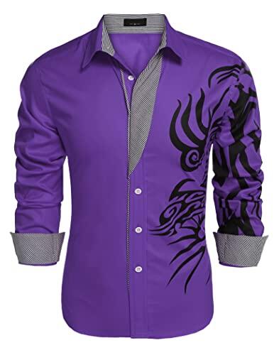 COOFANDY Men's Print Button Down Dress Shirt Fashion Long Sleeve Casual Shirts