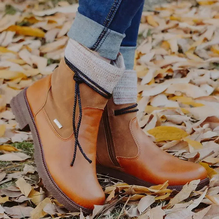 🔥Último dia de promoção 50% OFF - Botas femininas casuais vintage de couro com zíper