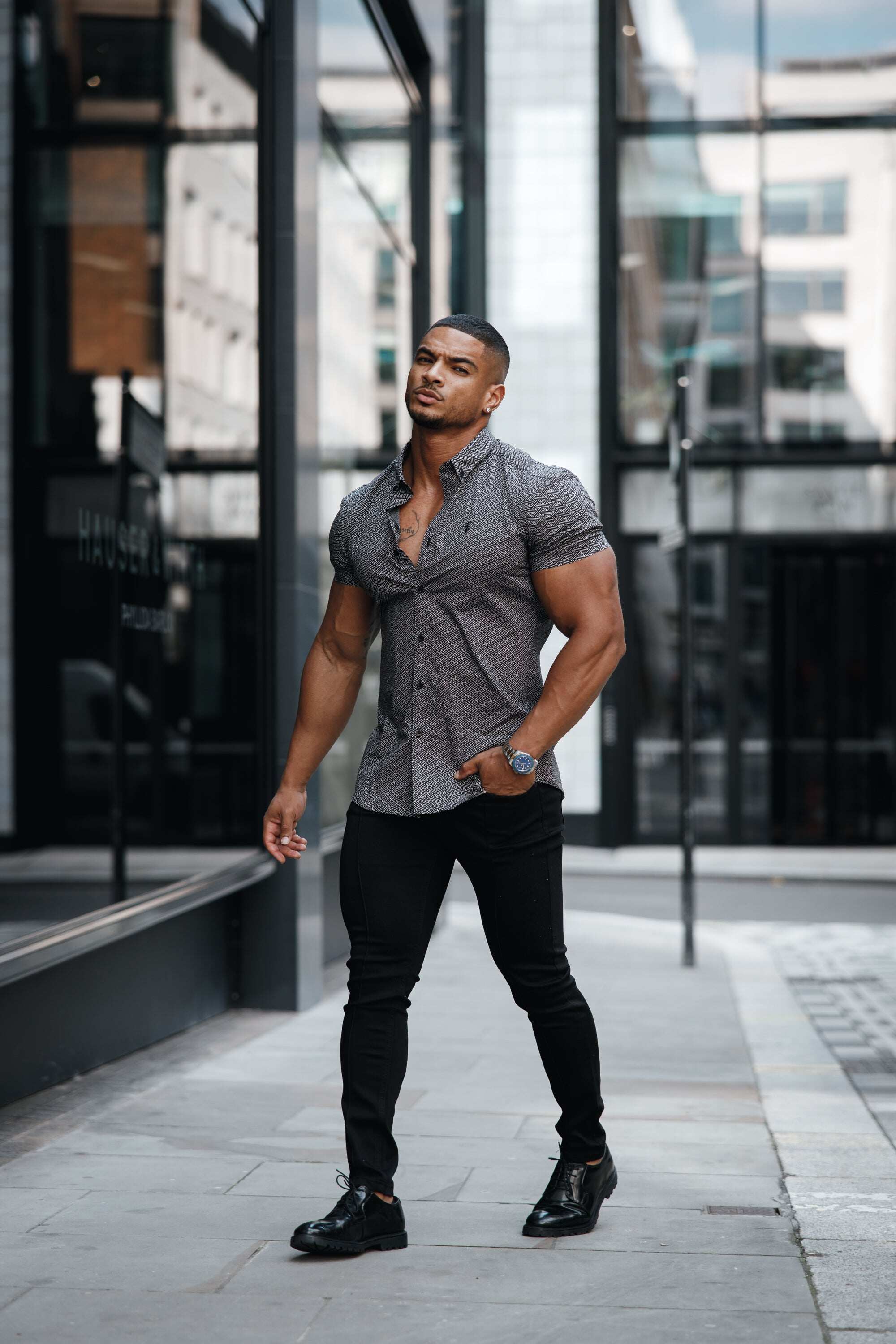 Father Sons Slim Stretch Black Sateen Pintuck Trousers - FSH677